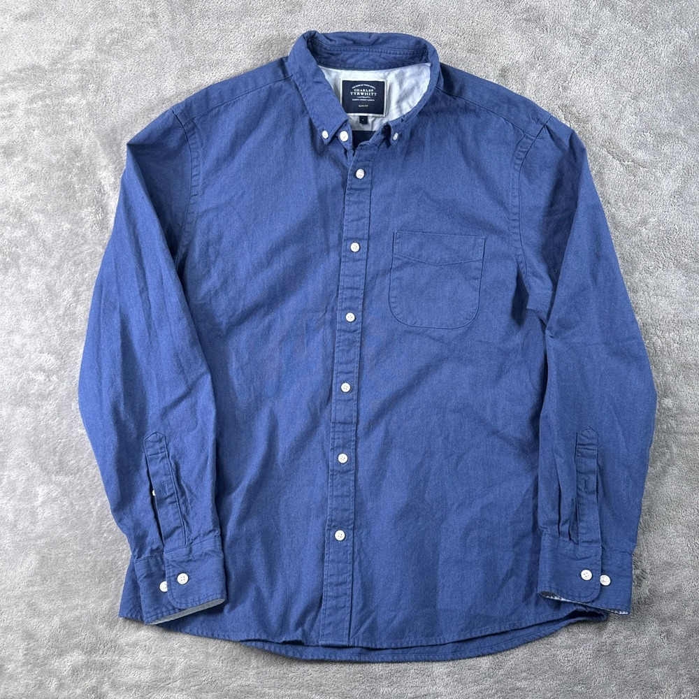 Charles Tyrwhitt Button Down Shirt Mens Large Blue Slim Fit Long Sleeve Casual